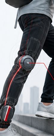 Close-up of adaptive power assisting the stride on steps