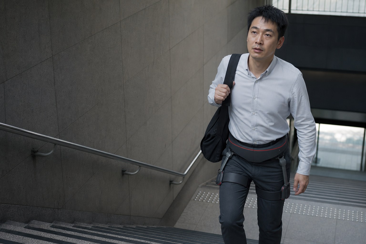 Powered hip assist for stairs: MRT stations, bridges and HDB blocks