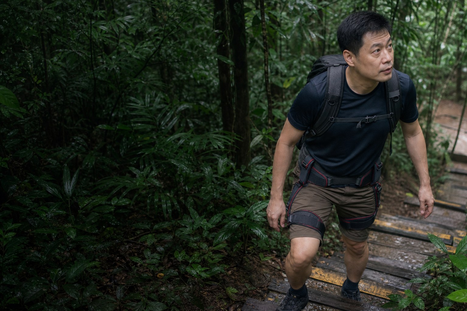 Trekking poles vs a powered exoskeleton: where the effort goes